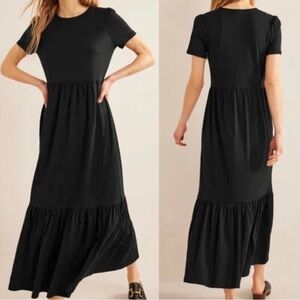 Boden Black Emma Tiered Short Sleeve Jersey Midi Length Dress Size 8Long